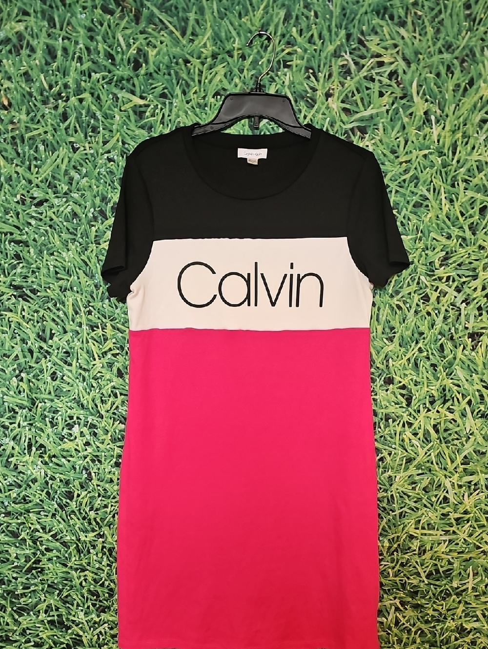 Calvin Klein Black White Pink Colorblock T-Shirt Dress